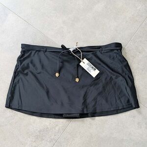 Mosaic Black Bikini Skirt Bottom NWT Size 14 Swim Skirt Gold Detail